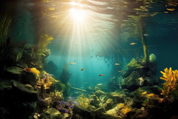 Obraz premium generated illustration of vibrant coral reef bustling with colorful fish and other marine life