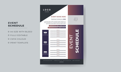 Event Schedule design template for  meeting or business, Daily Event Schedule design template 