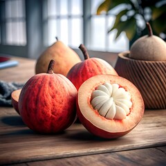 A captivating 3D illustration showcasing a group of Santol fruits. a unique Southeast Asian delicacy.