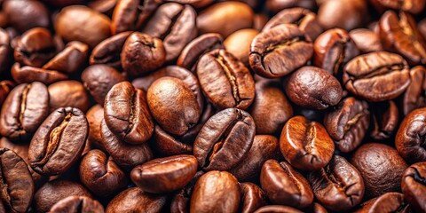 Close-up of freshly roasted coffee beans, showcasing rich brown tones and enticing aroma