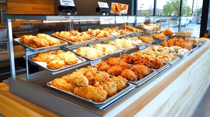 Crispy and Tempting Fried Chicken Delights on Restaurant Display - Food Showcase