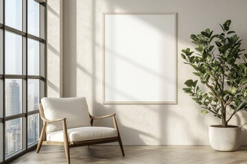 Poster Frame in Beige minimalist living room interior created with generative AI