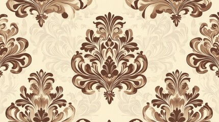 Fototapeta premium Brown Damask Pattern Seamless Background Texture