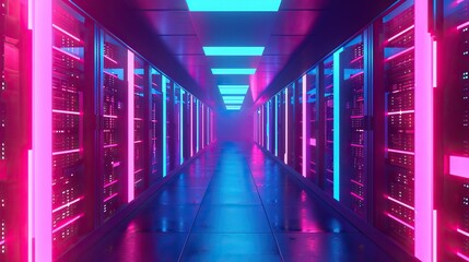 Fototapeta premium Neon Glowing Server Room