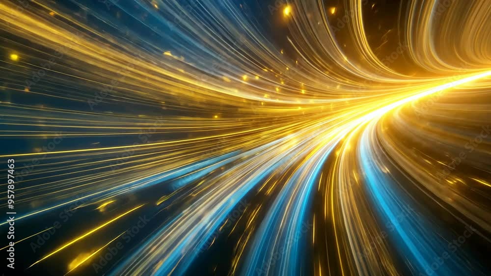 Aufkleber dynamic light trails create mesmerizing patterns in a dazzling blue and gold background at high spee