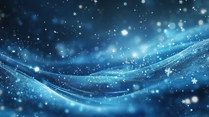 Snowflakes Falling on Frosty Winter Wonderland - A magical scene of delicate snowflakes falling over sparkling frost, set against a soft blue winter background.