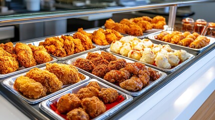 Crispy and Irresistible Fried Chicken Presentation at a Restaurant Counter