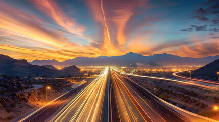 Highway Sunset in the Mountains