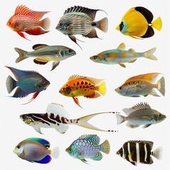 Fototapeta premium Collection of various tropical and freshwater fish 
