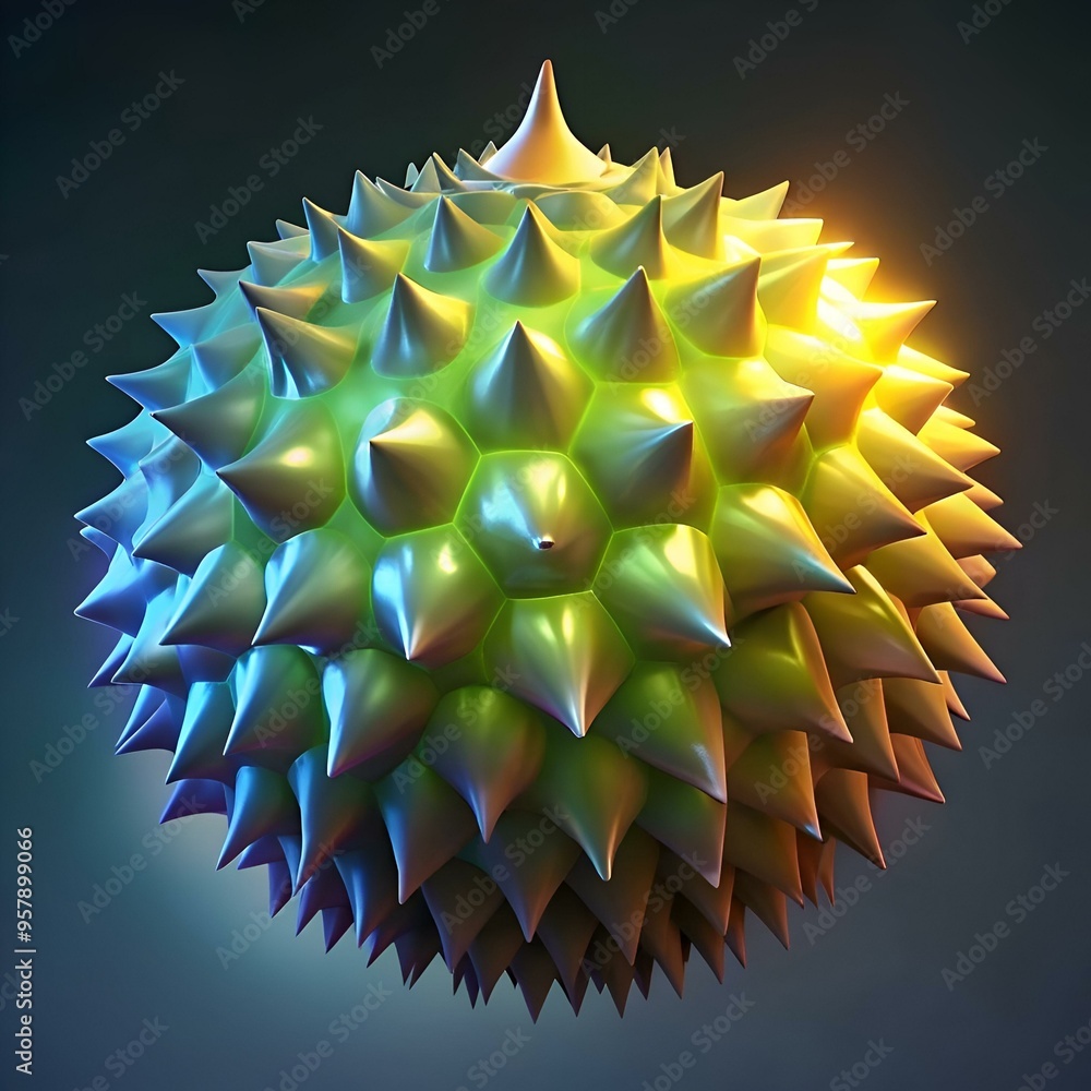 Aufkleber abstract 3d sphere with sharp spikes and iridescent colors. perfect for science fiction. technology.