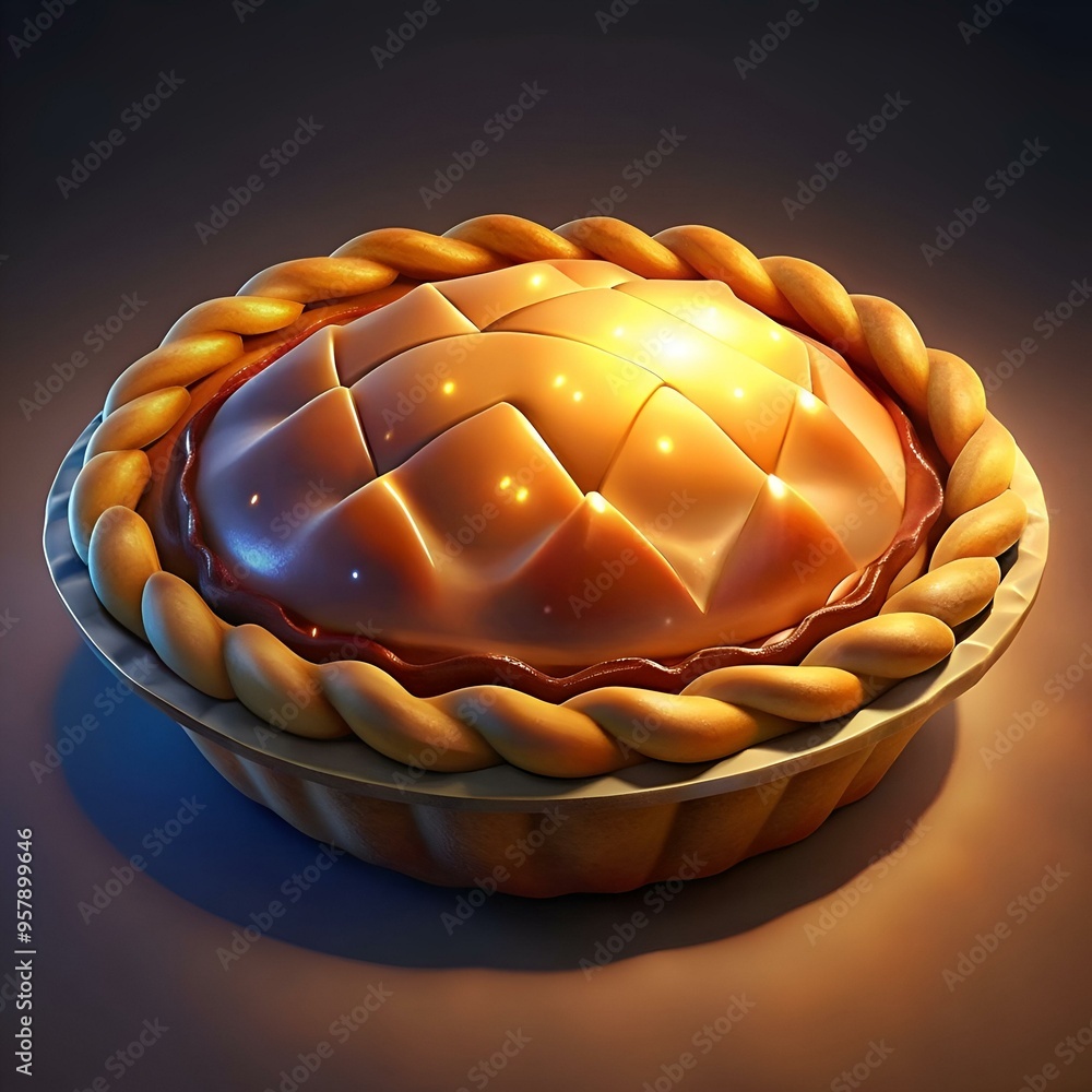 Poster a delicious 3d rendering of a golden brown meat pie. perfect for adding a touch of appetizing realis