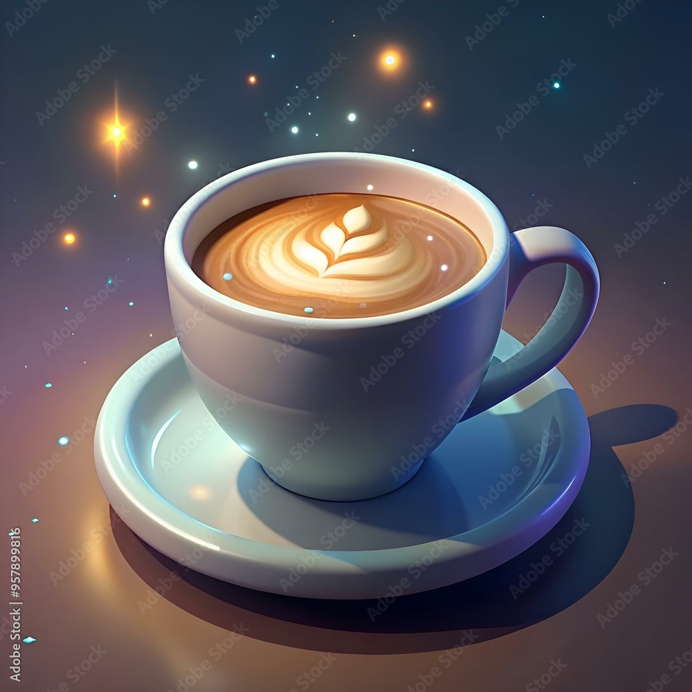 Poster a 3d rendered image of a cup of latte art coffee. perfect for illustrating blog posts. articles. or 
