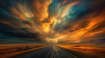 Dramatic Sunset Sky over Empty Highway