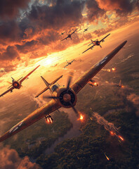 Naklejka premium aircraft combat missions in the second world war.AI generative.