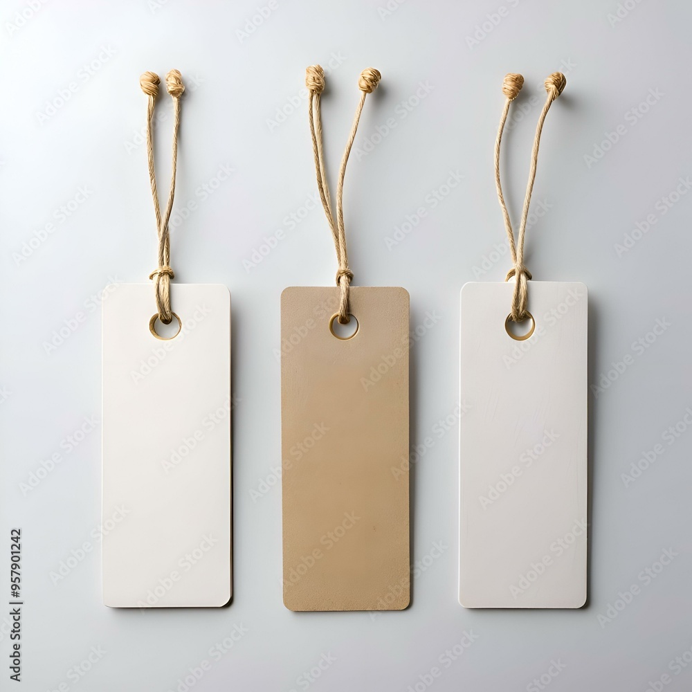 Poster three blank tags with twine string. perfect for adding your own text or design.