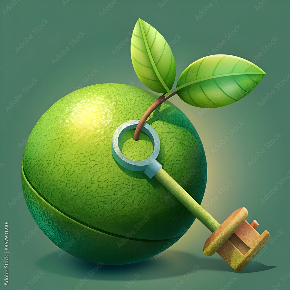 Aufkleber a playful and vibrant 3d illustration of a key lime with a key sticking out. perfect for creating a 