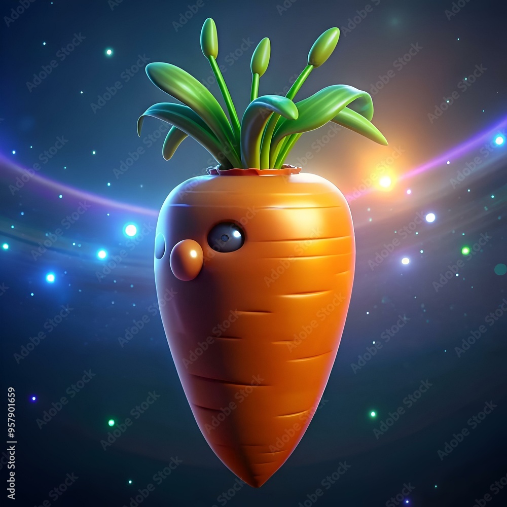 Aufkleber a playful 3d illustration of a cute carrot with a single eye and a surprised expression. floating in