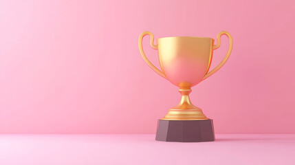 Fototapeta premium A 3D render featuring a flat icon of a golden trophy or champion cup, designed in a lofi anime cartoon style. The trophy is depicted with a sleek, minimalistic design, emphasizing its role as a symbol