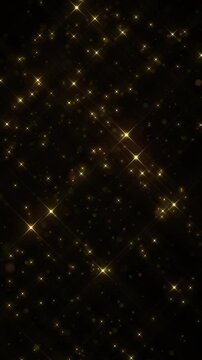 ゴールドに輝く星と玉ボケ　ゆったりと降り注ぐ＆シンプルなキラキラとしたフラッシュ【縦長*】　ループ