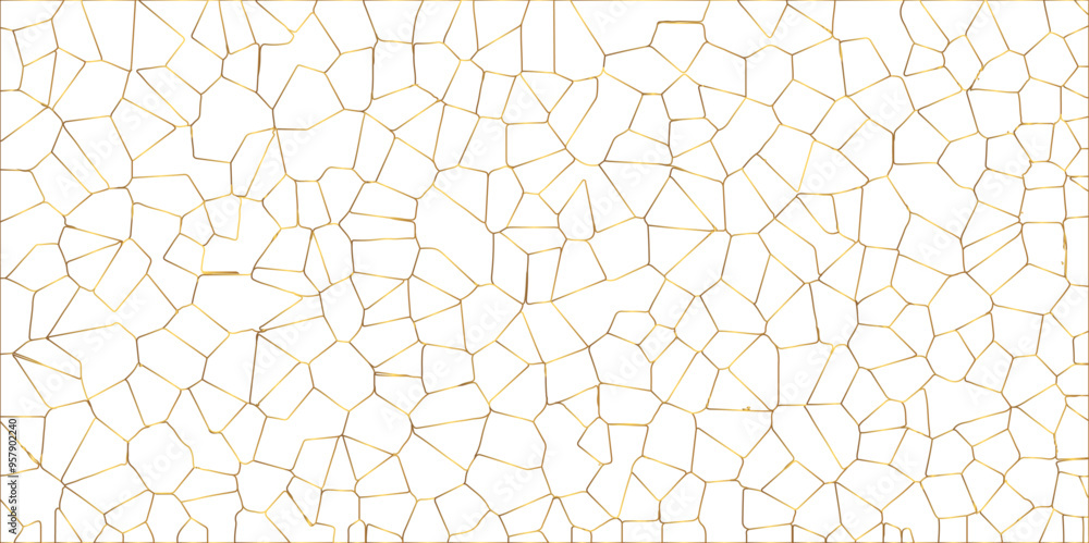Poster golden gradient lines stroke abstract white crystalized broken glass background. voronoi diagram bac