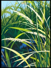 Green Grass and Blue Sky Anime Style