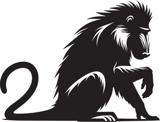 Mandrill Monkey animal Silhouette isolated on white background Minimalist monkey vector illustration