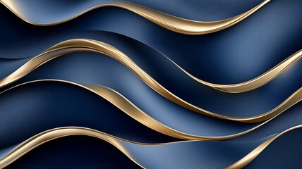 Luxurious Gold and Navy Blue Abstract Waves Background with Elegant Curves and Copy Space for Text, Perfect for Business, Design, and Digital Art Concepts 