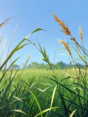 Green Grass and Blue Sky Anime Style