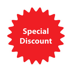 Special Discount Red shopping label, sale or discount sticker. Special discount price tag. Supermarket promotional badge. Vector sunburst icon