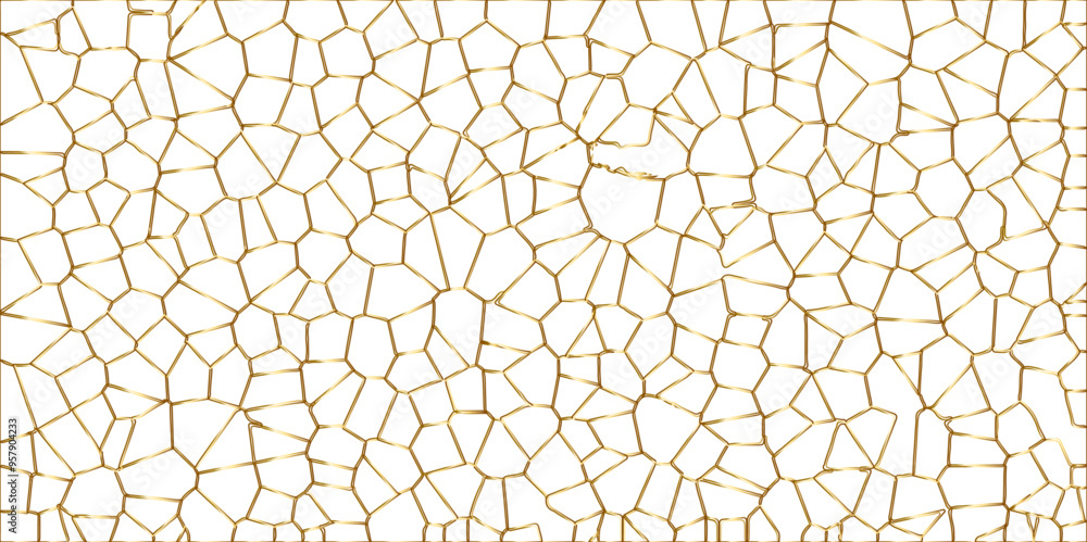 Poster golden gradient lines stroke abstract white crystalized broken glass background. voronoi diagram bac