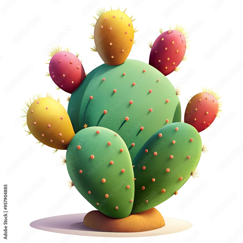 Aufkleber a cheerful 3d illustration of a prickly pear cactus. perfect for adding a touch of desert charm to y
