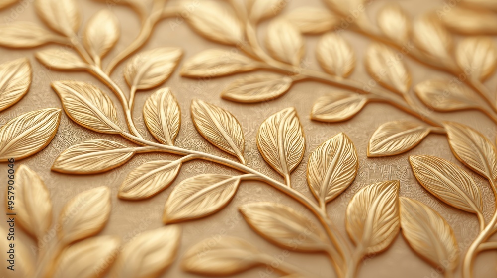 Poster detail-oriented of intricate engravings on gold bar with copy space, selective focus, quality