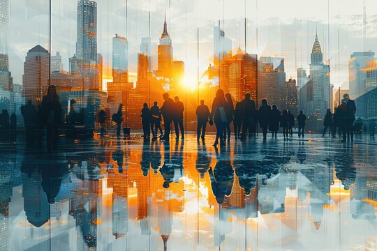 Double exposure City Financial business bank movement of money