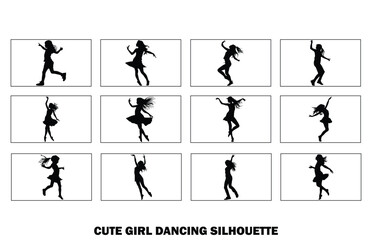 Cute Girl Dancing Silhouette Adorable Dance Pose Stock Vector Illustration, Charming Dance Movement.