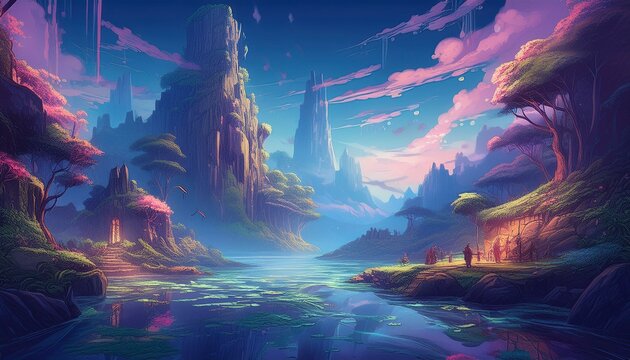 Concept art of main menus, story boards, MMORPG game with the objective of developing a simple interface that meets the aesthetics and functionality of an RPG game.