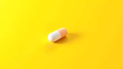 The tablet is a capsule on a yellow background The concept of medicine vitamins dietary supplements for humans maintenance of immunity and health