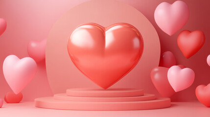 A charming 3D render featuring a minimalistic and sweet love scene, perfect for greeting cards, webpage banners, photo frames, or social media. The background is adorned with a soft, pastel color pale