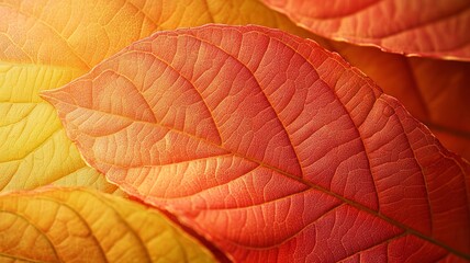 Obraz premium Vibrant Red Orange Yellow Autumn Leaves Close-Up, Seasonal Fall Foliage Background, Nature Texture Wallpaper, Bright Colorful Leaf Pattern, Perfect for Autumn-Themed Designs and Projects 