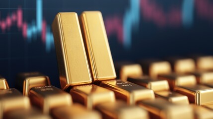 Financial Growth Concept with Gold Bars and Increasing Chart, Investing and Wealth Accumulation with Copy Space, Selective Focus,