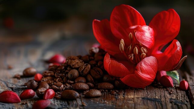 Scarlet blooms and java seeds