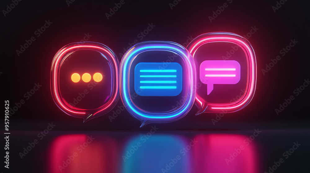 Poster a sleek 3d render of a bubble chat or talk bar with a notification feature, designed for a social me