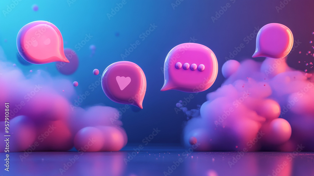 Poster a sleek 3d render of a bubble chat or talk bar with a notification feature, designed for a social me
