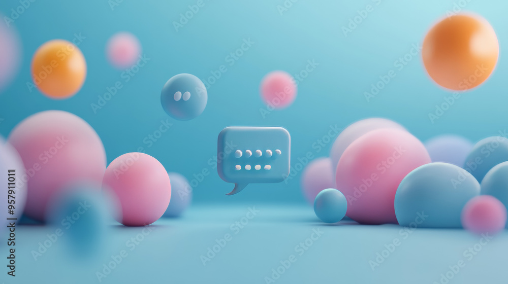 Poster a sleek 3d render of a bubble chat or talk bar with a notification feature, designed for a social me