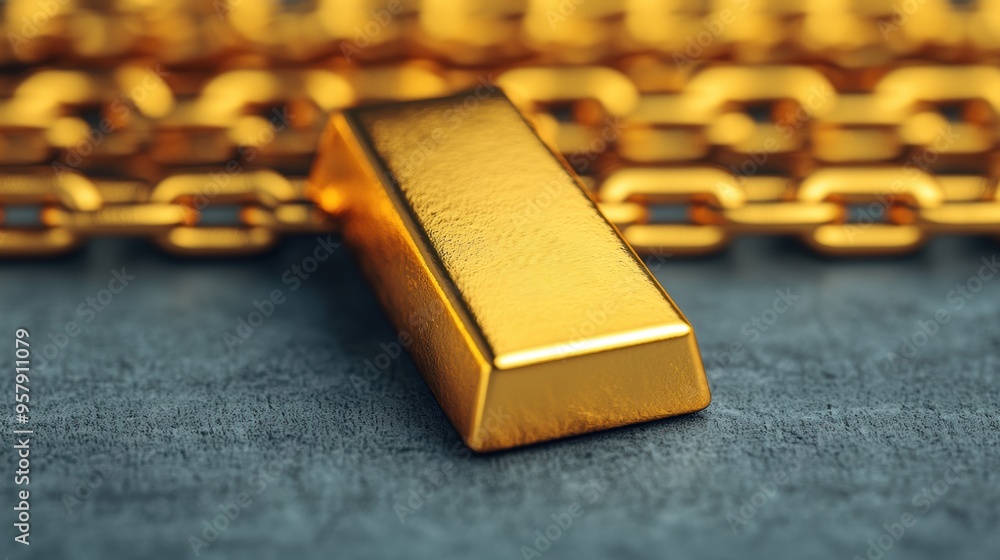 Poster secure gold bullion chains - unbreakable wealth concept with copy space and selective focus in quali