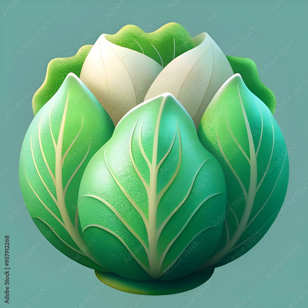 Poster A charming 3D illustration of a stylized cabbage. perfect for adding a touch of whimsy to your designs.