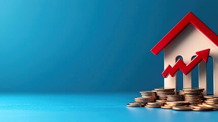 Bank building with a large red arrow pointing downward, indicating falling interest rates.