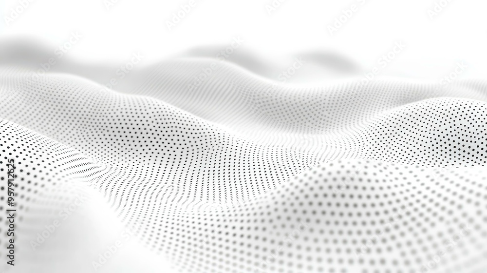 Poster discover a stunning illustration with a mesh pattern of textured white particles, evoking a sense of