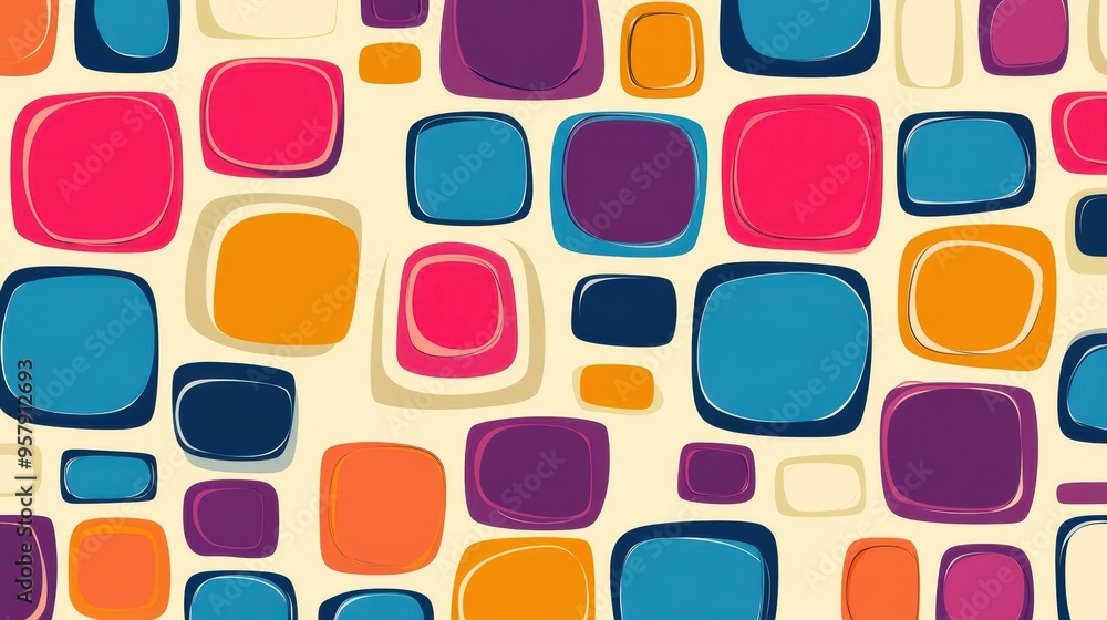 Poster dive into a world of flat illustrations where retro squares burst with color, showcasing a fun and p