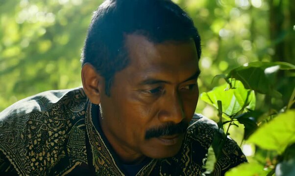 Senegalese Man Exploring Hidden Trails in Lush Forest