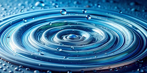 Close-up shot of a blue spiral with water droplets, against a light blue background
